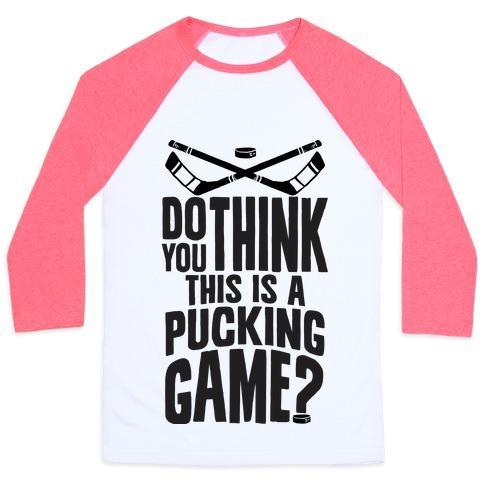 Virgin Teez  Baseball Tee Unisex Classic Baseball Tee / x-small / White/Neon Pink DO YOU THINK THIS IS A PUCKING GAME? UNISEX CLASSIC BASEBALL TEE