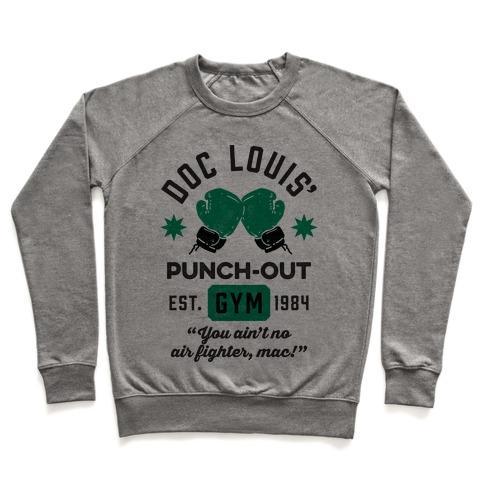 Virgin Teez  Pullover Crewneck Sweatshirt / x-small / Heathered Gray DOC LOUIS' PUNCH OUT GYM CREWNECK SWEATSHIRT