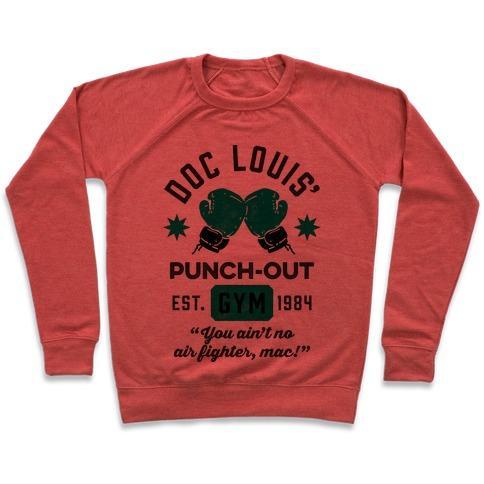 Virgin Teez  Pullover Crewneck Sweatshirt / x-small / Heathered Red DOC LOUIS' PUNCH OUT GYM CREWNECK SWEATSHIRT
