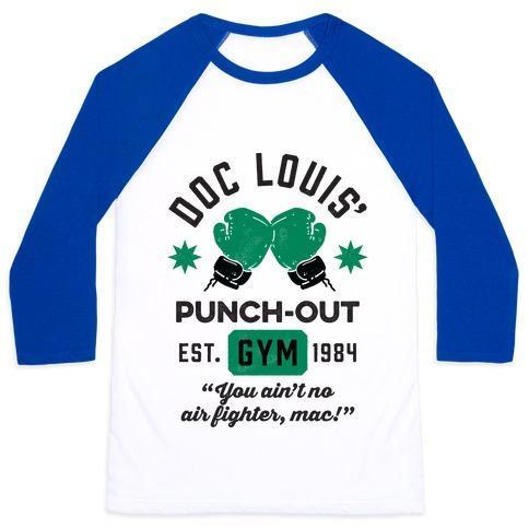 Virgin Teez  Baseball Tee Unisex Classic Baseball Tee / x-small / White/Blue DOC LOUIS' PUNCH OUT GYM UNISEX CLASSIC BASEBALL TEE