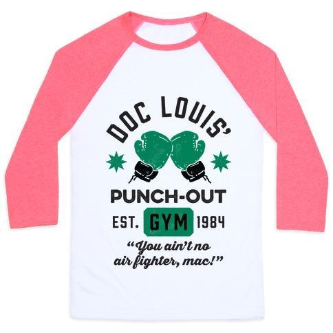 Virgin Teez  Baseball Tee Unisex Classic Baseball Tee / x-small / White/Neon Pink DOC LOUIS' PUNCH OUT GYM UNISEX CLASSIC BASEBALL TEE