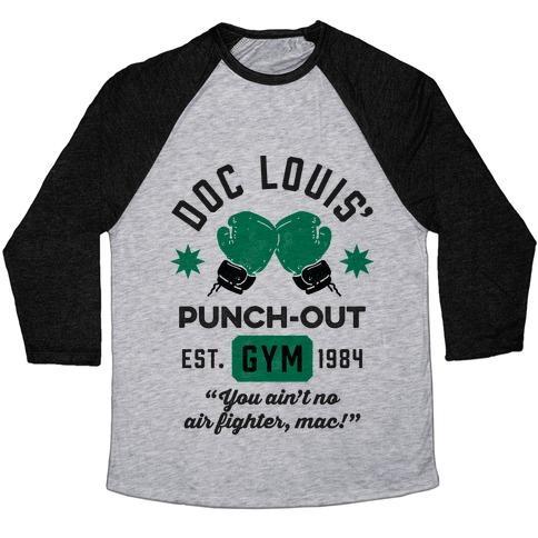 Virgin Teez  Baseball Tee Unisex Tri-Blend Baseball Tee / small / Athletic Gray / Black DOC LOUIS' PUNCH OUT GYM UNISEX TRI-BLEND BASEBALL TEE