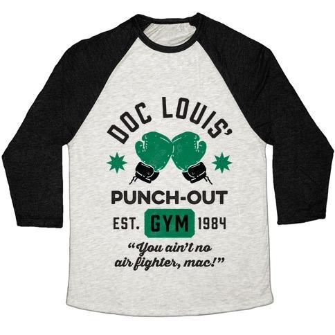 Virgin Teez  Baseball Tee Unisex Tri-Blend Baseball Tee / small / Oatmeal / Black DOC LOUIS' PUNCH OUT GYM UNISEX TRI-BLEND BASEBALL TEE