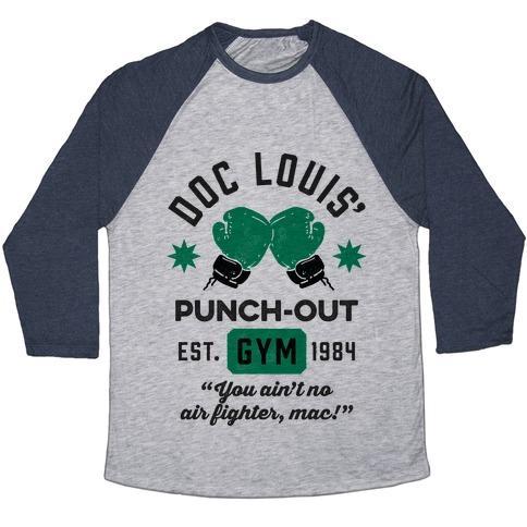 Virgin Teez  Baseball Tee Unisex Tri-Blend Baseball Tee / small / Athletic Gray / Navy DOC LOUIS' PUNCH OUT GYM UNISEX TRI-BLEND BASEBALL TEE