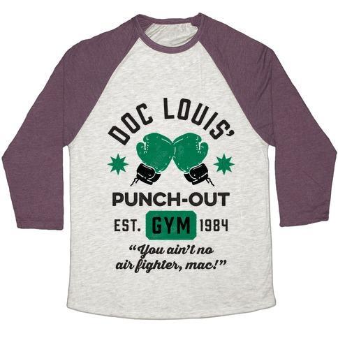 Virgin Teez  Baseball Tee Unisex Tri-Blend Baseball Tee / small / Oatmeal / Maroon DOC LOUIS' PUNCH OUT GYM UNISEX TRI-BLEND BASEBALL TEE