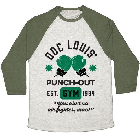 Virgin Teez  Baseball Tee Unisex Tri-Blend Baseball Tee / small / Oatmeal / Moss DOC LOUIS' PUNCH OUT GYM UNISEX TRI-BLEND BASEBALL TEE