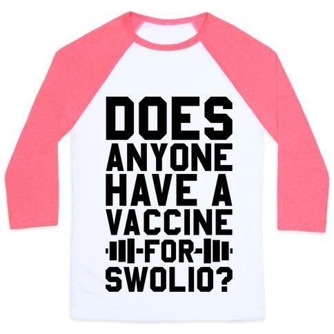 Virgin Teez  Baseball Tee Unisex Classic Baseball Tee / x-small / White/Neon Pink DOES ANYONE HAVE A VACCINE FOR SWOLIO? UNISEX CLASSIC BASEBALL TEE