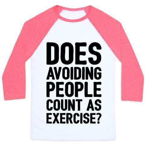 Virgin Teez  Baseball Tee Unisex Classic Baseball Tee / x-small / White/Neon Pink DOES AVOIDING PEOPLE COUNT AS EXERCISE UNISEX CLASSIC BASEBALL TEE