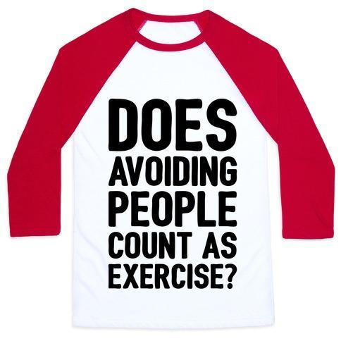 Virgin Teez  Baseball Tee Unisex Classic Baseball Tee / x-small / White/Red DOES AVOIDING PEOPLE COUNT AS EXERCISE UNISEX CLASSIC BASEBALL TEE