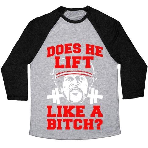 Virgin Teez  Baseball Tee Unisex Tri-Blend Baseball Tee / small / Athletic Gray / Black DOES HE LIFT LIKE A BITCH? UNISEX TRI-BLEND BASEBALL TEE
