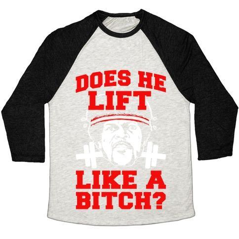 Virgin Teez  Baseball Tee Unisex Tri-Blend Baseball Tee / small / Oatmeal / Black DOES HE LIFT LIKE A BITCH? UNISEX TRI-BLEND BASEBALL TEE
