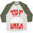 Virgin Teez  Baseball Tee Unisex Tri-Blend Baseball Tee / small / Oatmeal / Moss DOES HE LIFT LIKE A BITCH? UNISEX TRI-BLEND BASEBALL TEE