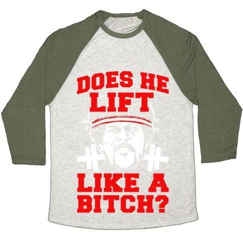 Virgin Teez  Baseball Tee Unisex Tri-Blend Baseball Tee / small / Oatmeal / Moss DOES HE LIFT LIKE A BITCH? UNISEX TRI-BLEND BASEBALL TEE