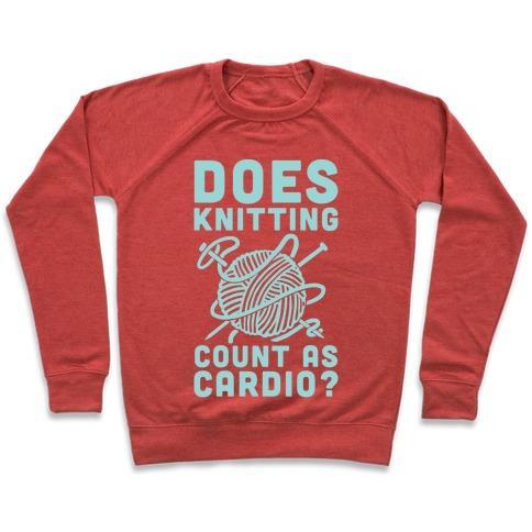 Virgin Teez  Pullover Crewneck Sweatshirt / x-small / Heathered Red DOES KNITTING COUNT AS CARDIO? CREWNECK SWEATSHIRT