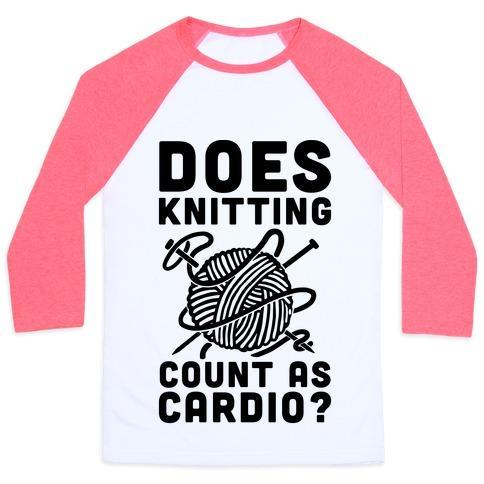 Virgin Teez  Baseball Tee Unisex Classic Baseball Tee / x-small / White/Neon Pink DOES KNITTING COUNT AS CARDIO? UNISEX CLASSIC BASEBALL TEE