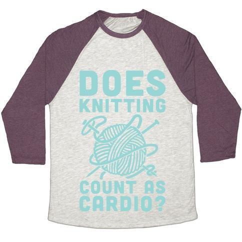 Virgin Teez  Baseball Tee Unisex Tri-Blend Baseball Tee / small / Oatmeal / Maroon DOES KNITTING COUNT AS CARDIO? UNISEX TRI-BLEND BASEBALL TEE