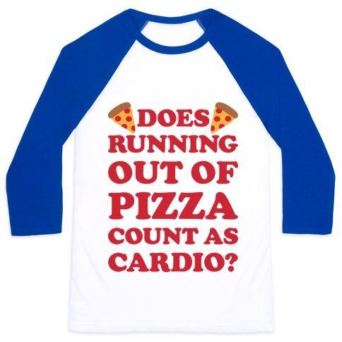Virgin Teez  Baseball Tee Unisex Classic Baseball Tee / x-small / White/Blue DOES RUNNING OUT OF PIZZA COUNT AS CARDIO UNISEX CLASSIC BASEBALL TEE