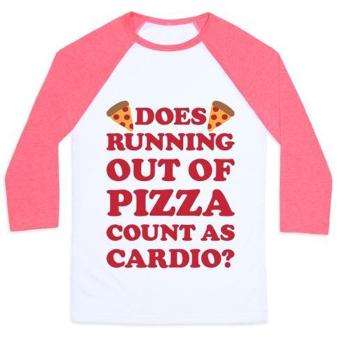 Virgin Teez  Baseball Tee Unisex Classic Baseball Tee / x-small / White/Neon Pink DOES RUNNING OUT OF PIZZA COUNT AS CARDIO UNISEX CLASSIC BASEBALL TEE