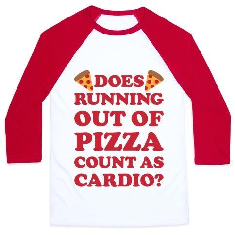 Virgin Teez  Baseball Tee Unisex Classic Baseball Tee / x-small / White/Red DOES RUNNING OUT OF PIZZA COUNT AS CARDIO UNISEX CLASSIC BASEBALL TEE