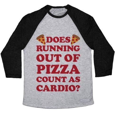 Virgin Teez  Baseball Tee Unisex Tri-Blend Baseball Tee / small / Athletic Gray / Black DOES RUNNING OUT OF PIZZA COUNT AS CARDIO UNISEX TRI-BLEND BASEBALL TEE