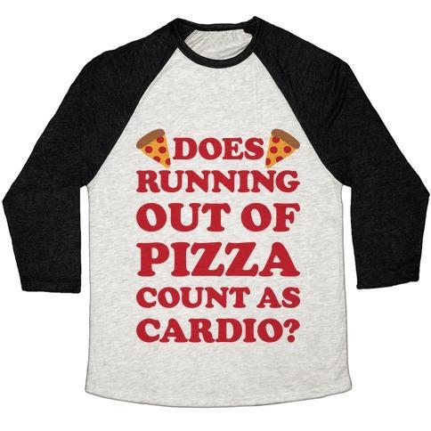 Virgin Teez  Baseball Tee Unisex Tri-Blend Baseball Tee / small / Oatmeal / Black DOES RUNNING OUT OF PIZZA COUNT AS CARDIO UNISEX TRI-BLEND BASEBALL TEE