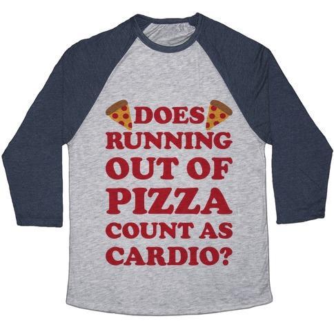 Virgin Teez  Baseball Tee Unisex Tri-Blend Baseball Tee / small / Athletic Gray / Navy DOES RUNNING OUT OF PIZZA COUNT AS CARDIO UNISEX TRI-BLEND BASEBALL TEE