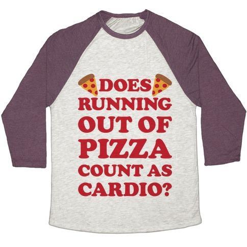 Virgin Teez  Baseball Tee Unisex Tri-Blend Baseball Tee / small / Oatmeal / Maroon DOES RUNNING OUT OF PIZZA COUNT AS CARDIO UNISEX TRI-BLEND BASEBALL TEE