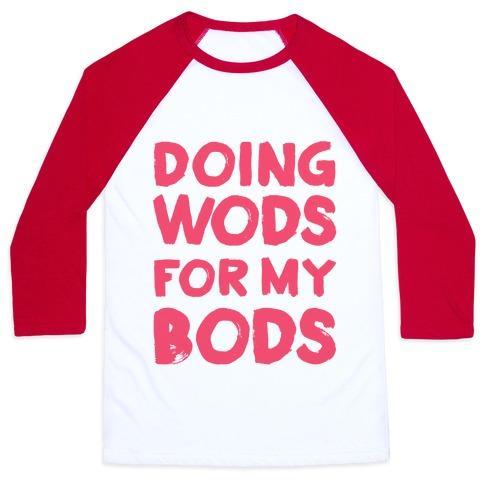 Virgin Teez  Baseball Tee Unisex Classic Baseball Tee / x-small / White/Red DOING WODS FOR MY BODS UNISEX CLASSIC BASEBALL TEE