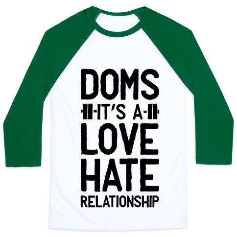 Virgin Teez  Baseball Tee Unisex Classic Baseball Tee / x-small / White/Dark Green DOMS. IT'S A LOVE HATE RELATIONSHIP UNISEX CLASSIC BASEBALL TEE