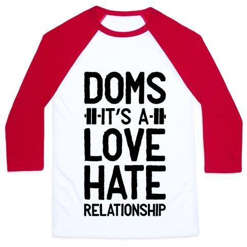 Virgin Teez  Baseball Tee Unisex Classic Baseball Tee / x-small / White/Red DOMS. IT'S A LOVE HATE RELATIONSHIP UNISEX CLASSIC BASEBALL TEE