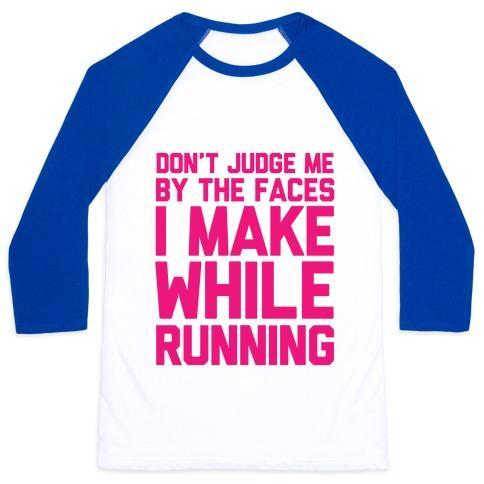 Virgin Teez  Baseball Tee Unisex Classic Baseball Tee / x-small / White/Blue DON'T JUDGE ME WHEN I RUN UNISEX CLASSIC BASEBALL TEE