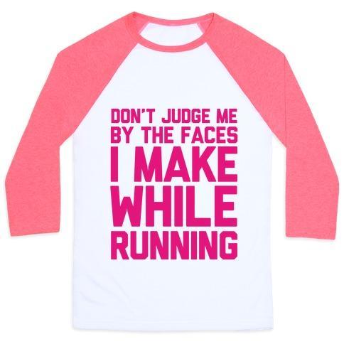 Virgin Teez  Baseball Tee Unisex Classic Baseball Tee / x-small / White/Neon Pink DON'T JUDGE ME WHEN I RUN UNISEX CLASSIC BASEBALL TEE
