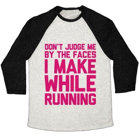 Virgin Teez  Baseball Tee Unisex Tri-Blend Baseball Tee / small / Oatmeal / Black DON'T JUDGE ME WHEN I RUN UNISEX TRI-BLEND BASEBALL TEE