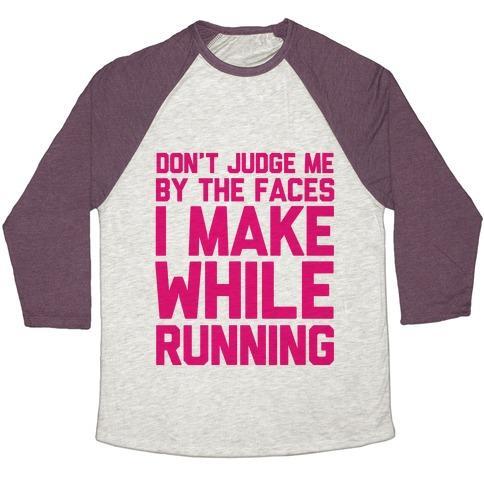 Virgin Teez  Baseball Tee Unisex Tri-Blend Baseball Tee / small / Oatmeal / Maroon DON'T JUDGE ME WHEN I RUN UNISEX TRI-BLEND BASEBALL TEE