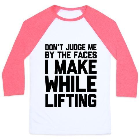 Virgin Teez  Baseball Tee Unisex Classic Baseball Tee / x-small / White/Neon Pink DON'T JUDGE ME WHILE LIFTING UNISEX CLASSIC BASEBALL TEE