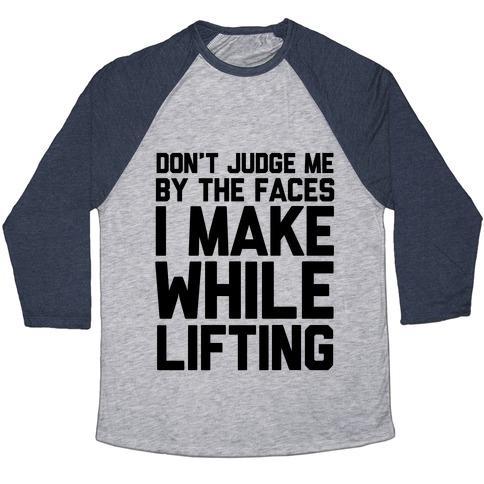 Virgin Teez  Baseball Tee Unisex Tri-Blend Baseball Tee / small / Athletic Gray / Navy DON'T JUDGE ME WHILE LIFTING UNISEX TRI-BLEND BASEBALL TEE