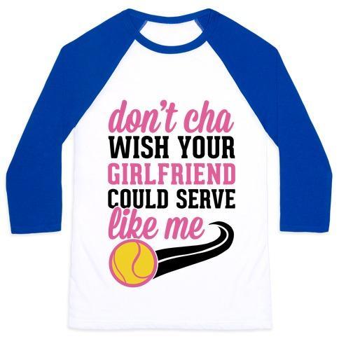 Virgin Teez  Baseball Tee Unisex Classic Baseball Tee / x-small / White/Blue DON'T YOU WISH YOUR GIRLFRIEND COULD SERVE LIKE ME UNISEX CLASSIC BASEBALL TEE