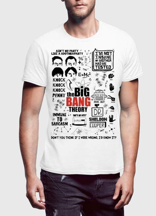 big bang theory T-SHIRT Small / White Doodle Printed Tshirt