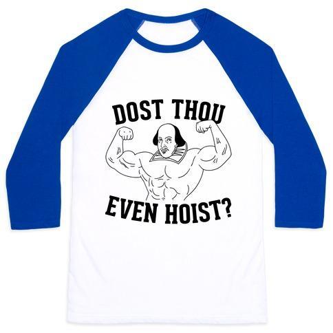 Virgin Teez  Baseball Tee Unisex Classic Baseball Tee / x-small / White/Blue DOST THOU EVEN HOIST? UNISEX CLASSIC BASEBALL TEE