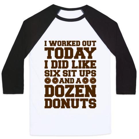 Virgin Teez  Baseball Tee Unisex Classic Baseball Tee / x-small / White/Black DOZEN DONUT WORKOUT UNISEX CLASSIC BASEBALL TEE