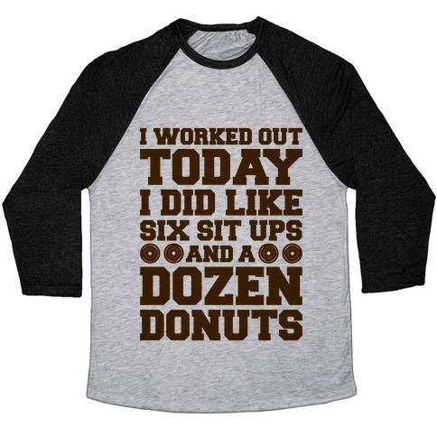 Virgin Teez  Baseball Tee Unisex Tri-Blend Baseball Tee / small / Athletic Gray / Black DOZEN DONUT WORKOUT UNISEX TRI-BLEND BASEBALL TEE