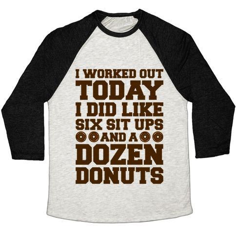 Virgin Teez  Baseball Tee Unisex Tri-Blend Baseball Tee / small / Oatmeal / Black DOZEN DONUT WORKOUT UNISEX TRI-BLEND BASEBALL TEE