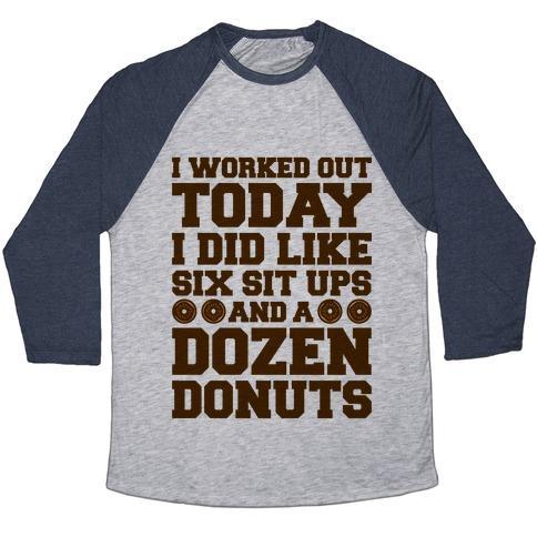 Virgin Teez  Baseball Tee Unisex Tri-Blend Baseball Tee / small / Athletic Gray / Navy DOZEN DONUT WORKOUT UNISEX TRI-BLEND BASEBALL TEE