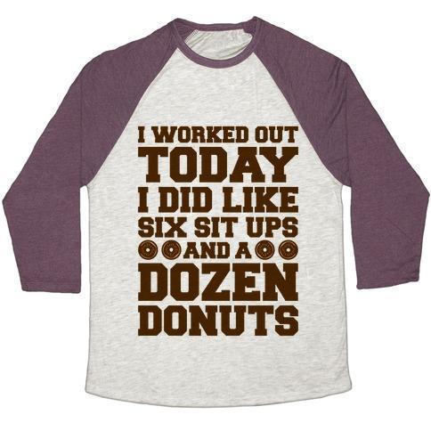 Virgin Teez  Baseball Tee Unisex Tri-Blend Baseball Tee / small / Oatmeal / Maroon DOZEN DONUT WORKOUT UNISEX TRI-BLEND BASEBALL TEE
