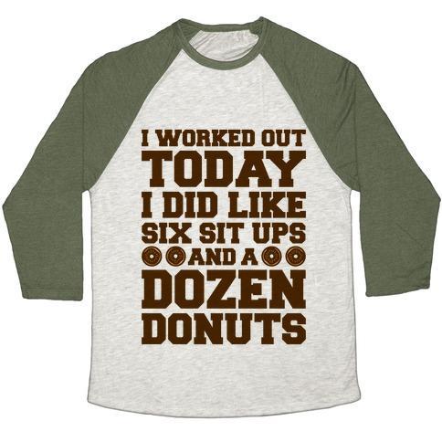 Virgin Teez  Baseball Tee Unisex Tri-Blend Baseball Tee / small / Oatmeal / Moss DOZEN DONUT WORKOUT UNISEX TRI-BLEND BASEBALL TEE