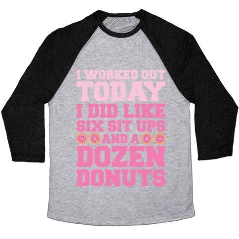 Virgin Teez  Baseball Tee Unisex Tri-Blend Baseball Tee / small / Athletic Gray / Black DOZEN DONUT WORKOUT UNISEX TRI-BLEND BASEBALL TEE