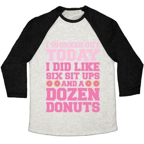 Virgin Teez  Baseball Tee Unisex Tri-Blend Baseball Tee / small / Oatmeal / Black DOZEN DONUT WORKOUT UNISEX TRI-BLEND BASEBALL TEE
