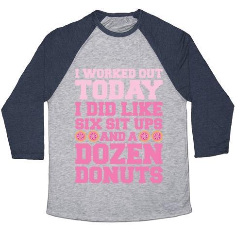 Virgin Teez  Baseball Tee Unisex Tri-Blend Baseball Tee / small / Athletic Gray / Navy DOZEN DONUT WORKOUT UNISEX TRI-BLEND BASEBALL TEE
