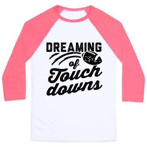 Virgin Teez  Baseball Tee Unisex Classic Baseball Tee / x-small / White/Neon Pink DREAMING OF TOUCHDOWNS UNISEX CLASSIC BASEBALL TEE