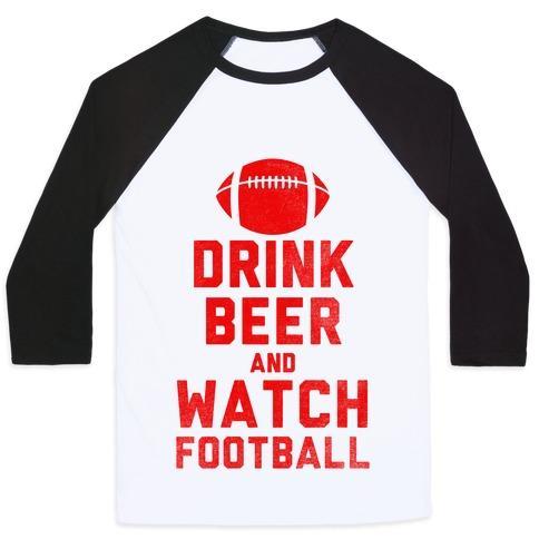 Virgin Teez  Baseball Tee Unisex Classic Baseball Tee / x-small / White/Black DRINK BEER AND WATCH FOOTBALL UNISEX CLASSIC BASEBALL TEE